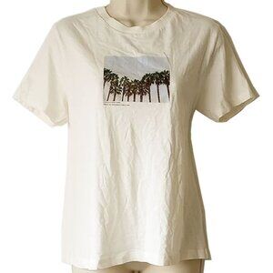 NWT Pull & Bear Cotton T-shirt L Palm Trees Postcard Unforgettable Trip 50OFF3